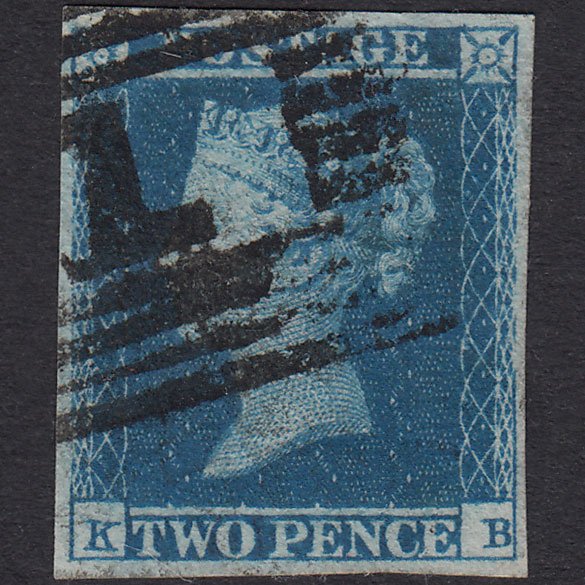 GB QV 1841 2d Blue Plate 4 SG14-E1(2) KB FU 4 Good Margins Aberdeen 1