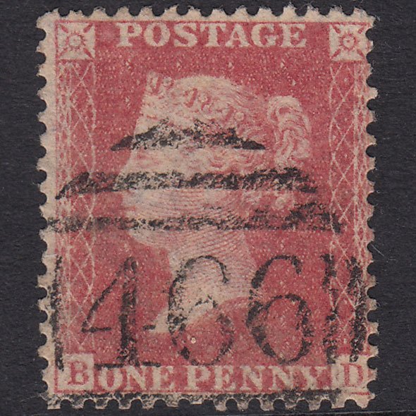 GB QV 1857 1d Rose-Red Plate 48 SG40-C10(1) BD FU Liverpool 466