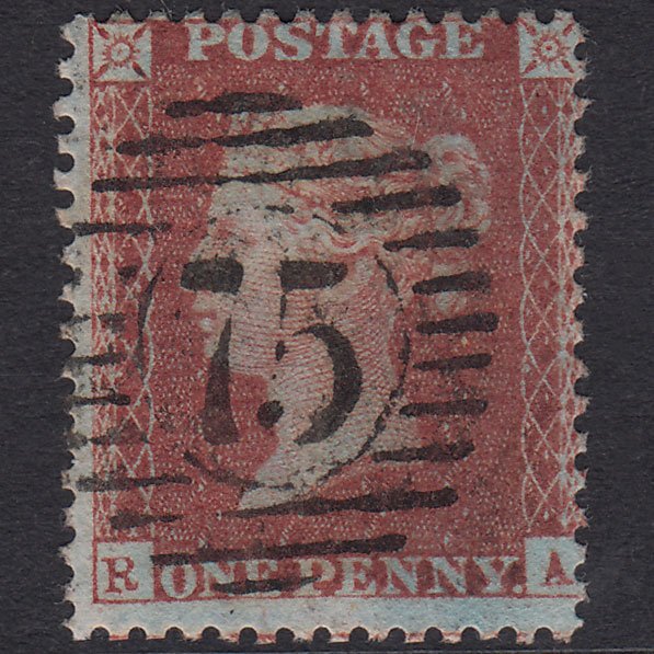 GB QV 1856 1d Red-Brown Plate 34 SG29-C8(1) RA FU London D&S 75