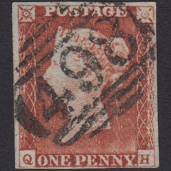 GB QV 1841 1d Pale Red-Brown Plate 55 SG9-B1(3) QH FU 4M Manchester 498