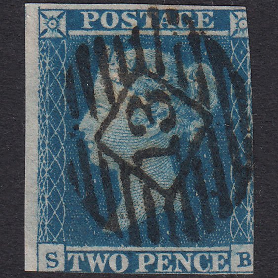 GB QV 1841 2d Blue Plate 4 SG14-E1(2) SB GU London IS 13