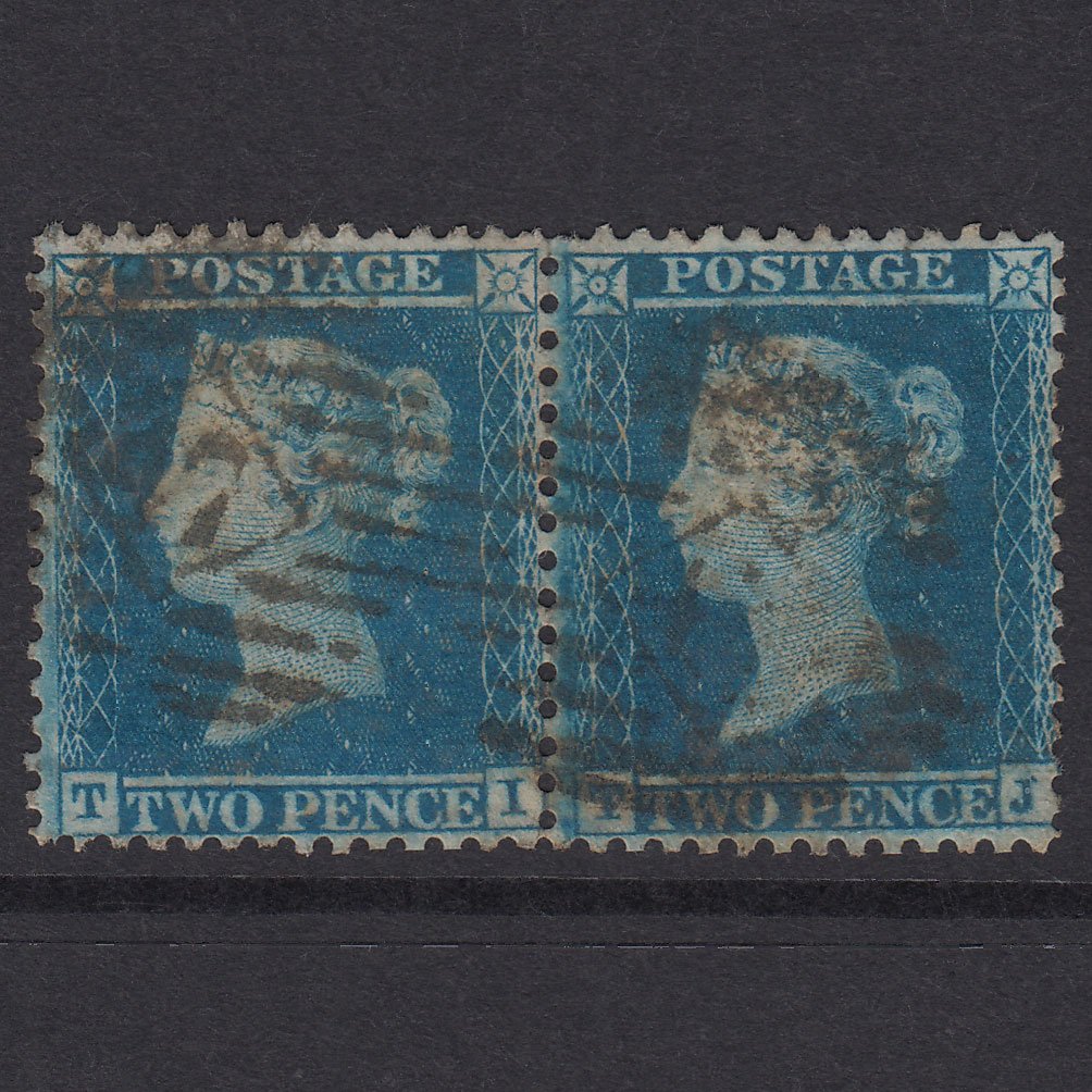 GB QV 1855 2d Blue Plate 5 SG34-F6(1) TI-TJ FU Pair London IS 47 47.C