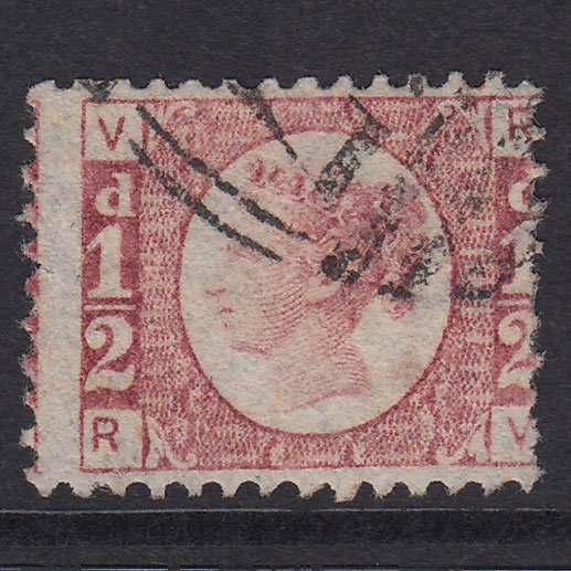 GB QV 1870 1/2d Rose Pl 14 SG49-G4 RV GU Light Cancel Misperf Micro Tear