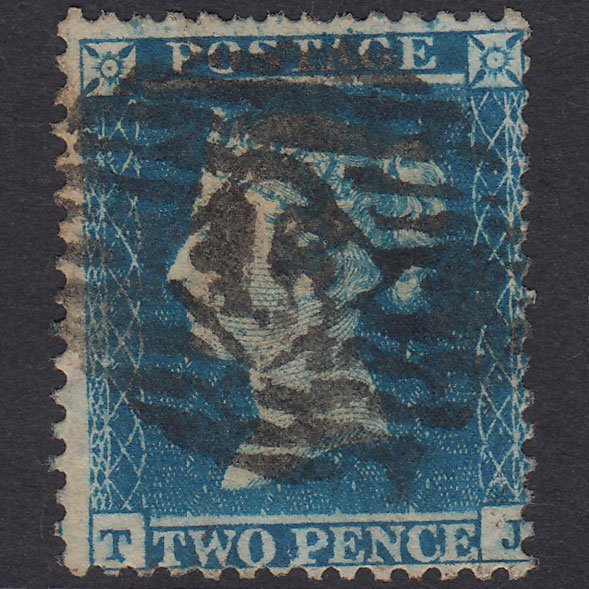 GB QV 1855 2d Blue Plate 4 SG23-F2 TJ GU London IS Cancel