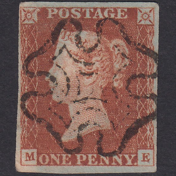 GB QV 1841 1d Red-Brown Plate 19 SG8-B1(1) ME VFU 4 Margins Maltese Cross