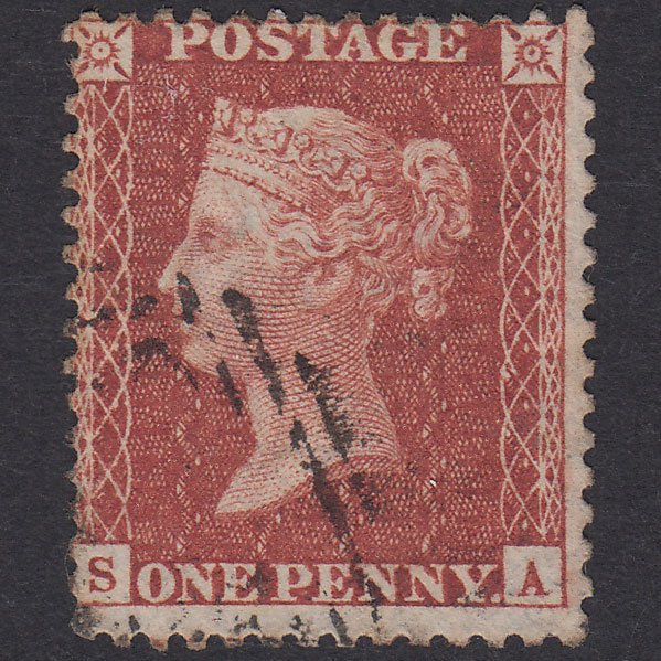 GB QV 1856 1d Red-Brown Plate 27 SG29-C8(1) SA FU Light Cancel