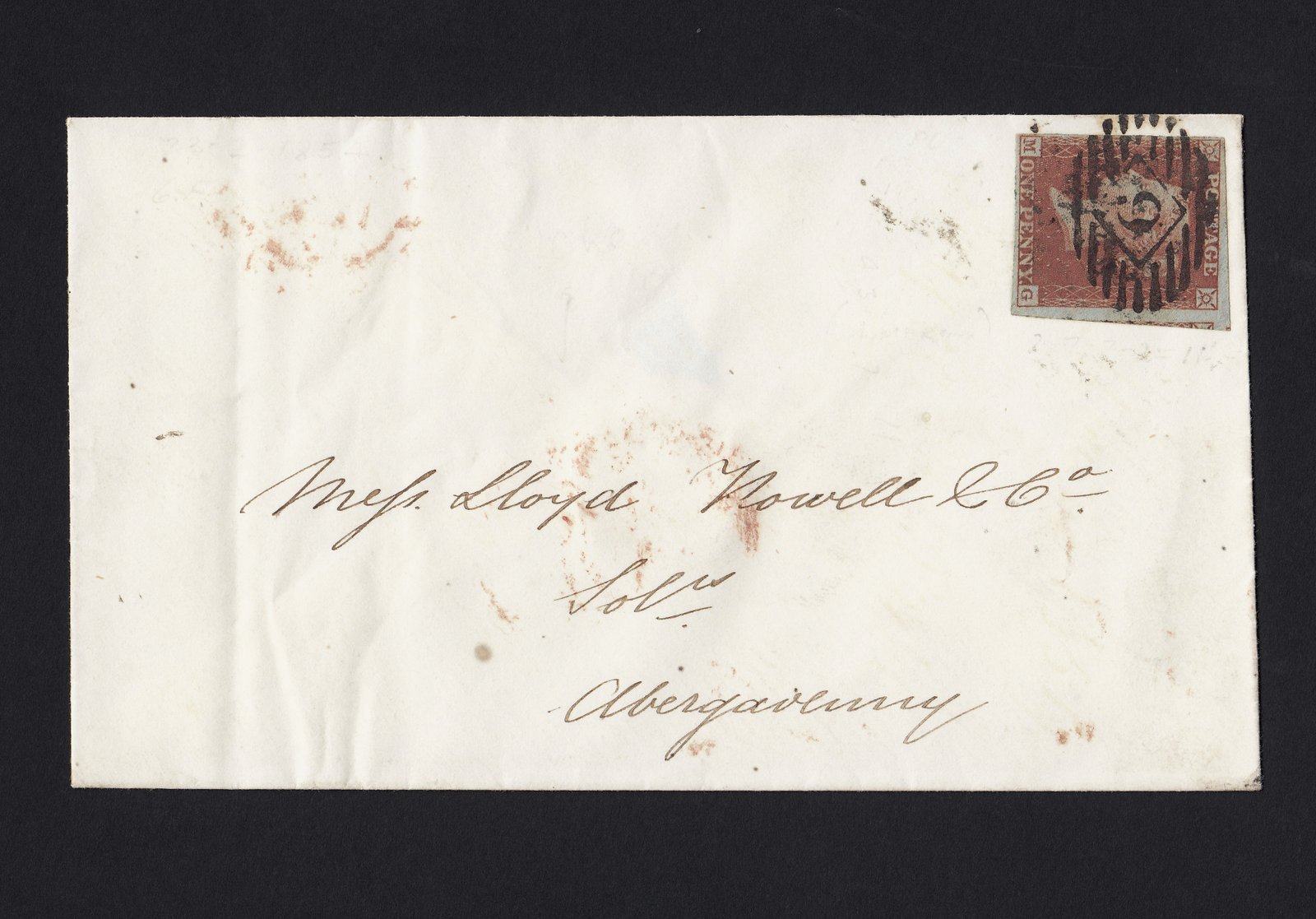 GB QV 1854 1d (Plate 175) SG8-B2(1) MG FU 4M on London to Abergavenny Cover