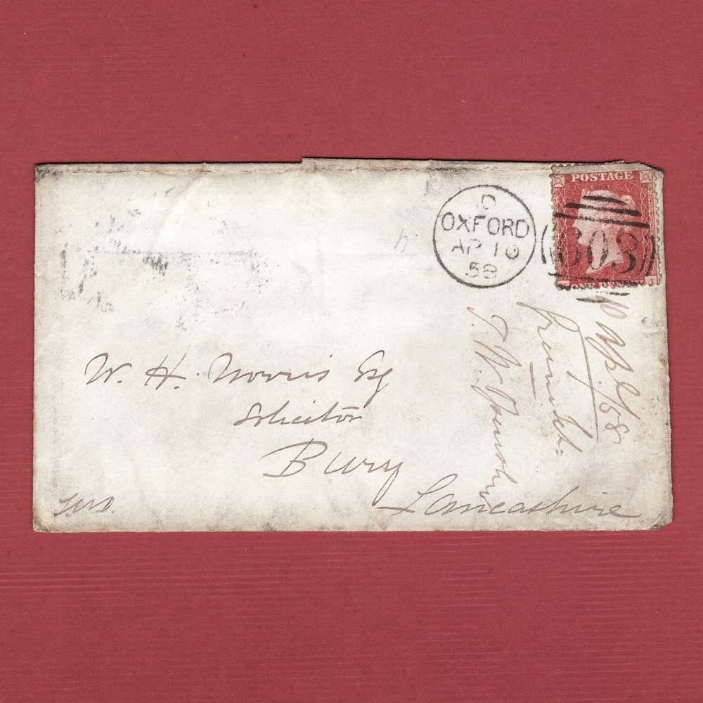 GB QV 1858 1d Rose-red (Plate 45) (SG40) KJ PU on Cover, Oxford to Bury