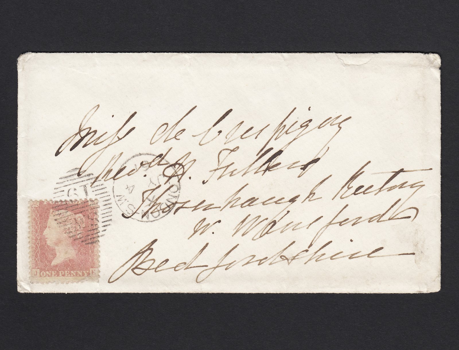 GB QV 1857 1d Pale Rose (Plate 49) SG39-C10(3) JE GU on Cover Contrary to Regs