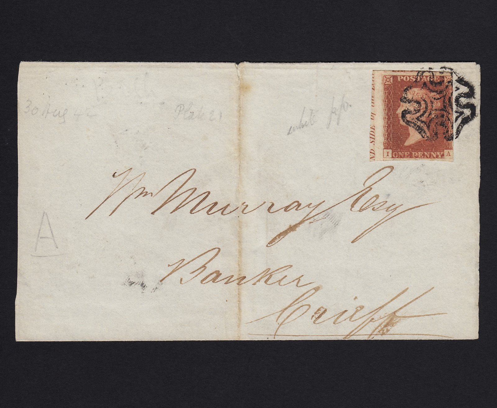 GB QV 1841 1d (Plate 21) SG8-B1(1) IA FU Marginal on Wrapper to Crief Fine MX