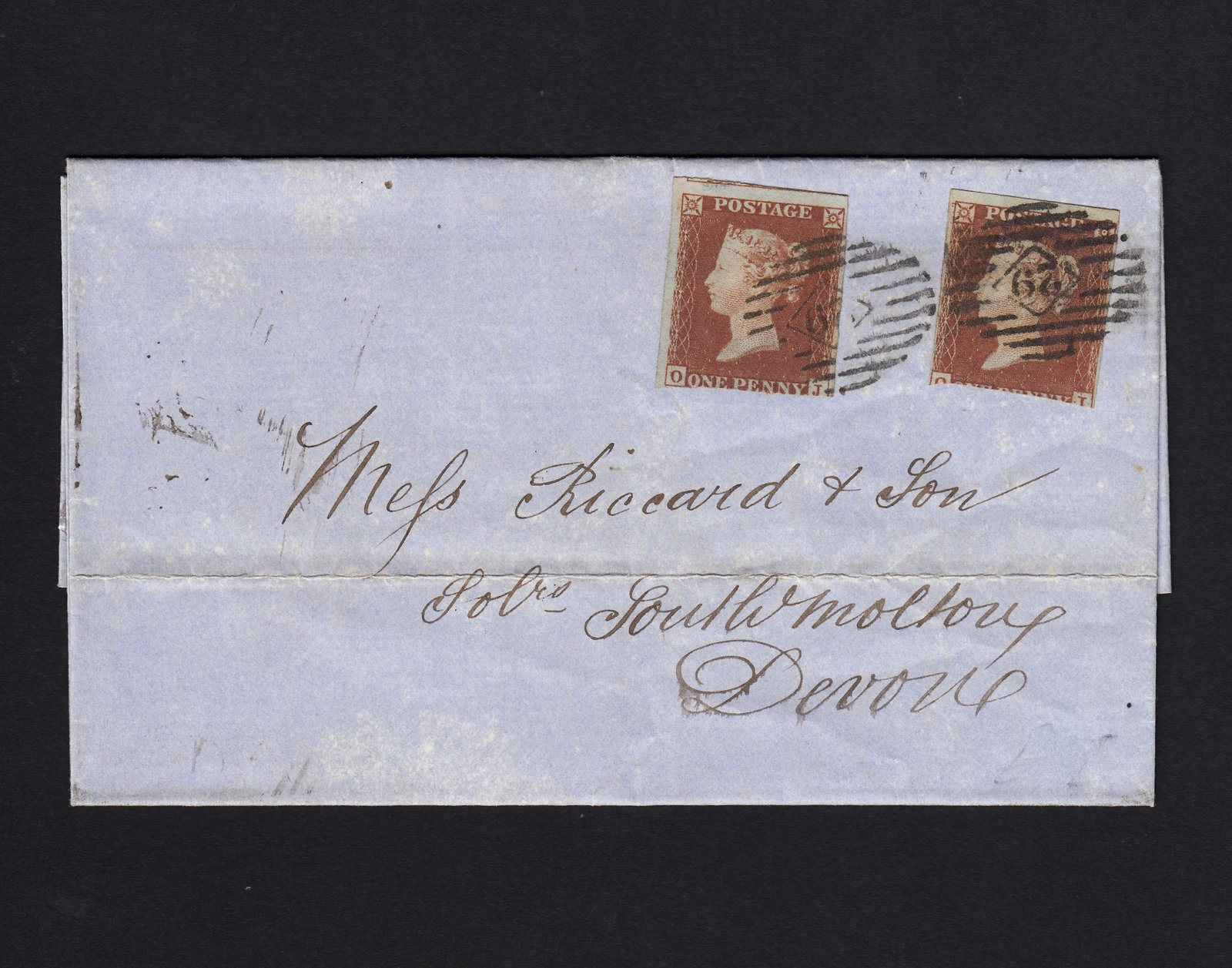 GB QV 1854 1d (Plate 171) SG8-B2(1) OI & OJ on Wrapper London to South Molton