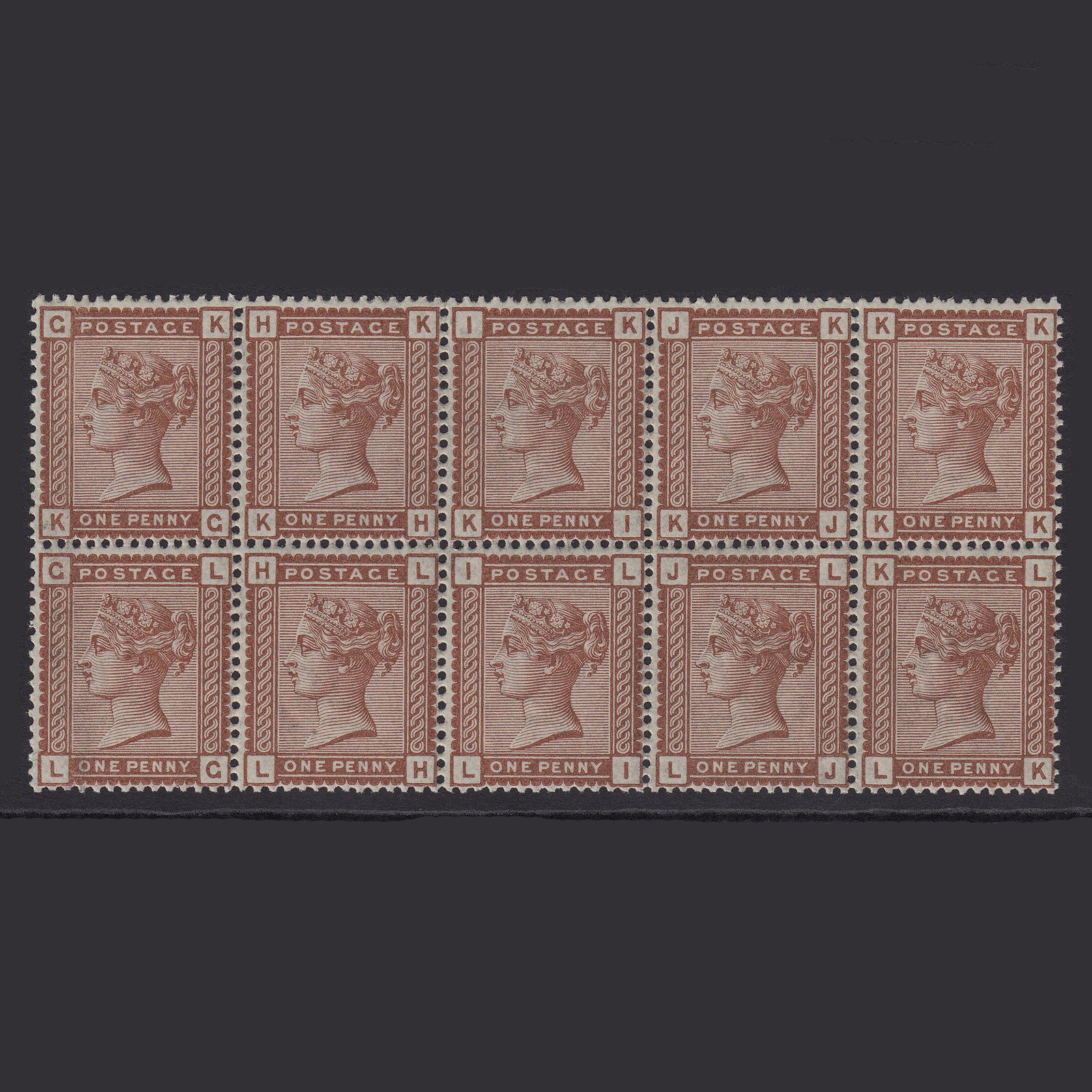 GB QV 1880 1d Venetian Red SG166-K3 Fine MNH Block OF 10