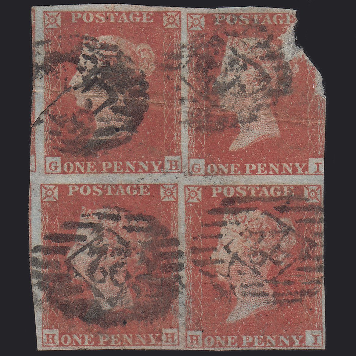 GB QV 1841 1d (Plate 177) SG8-B2(1) GU Block OF 4 With Certificate