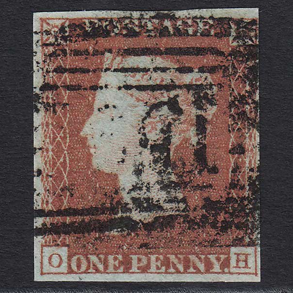 GB QV 1841 1d Red-brown (Plate 106) (SG8) 'OH' GU Glasgow (159) 4 Margins
