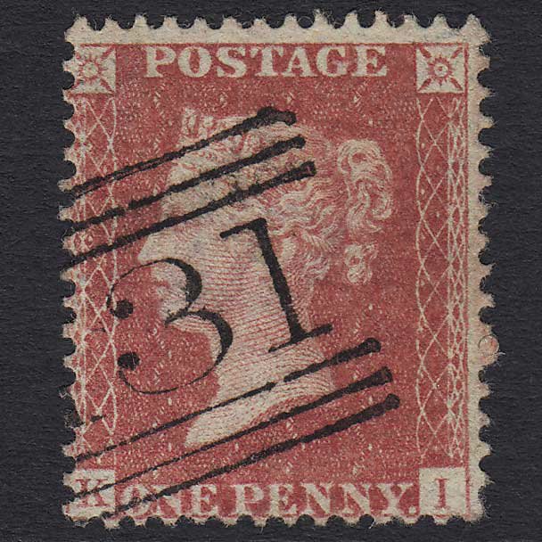 GB QV 1857 1d Rose-red (Plate 62) (SG40) 'KI' VFU Edinburgh (131) C10