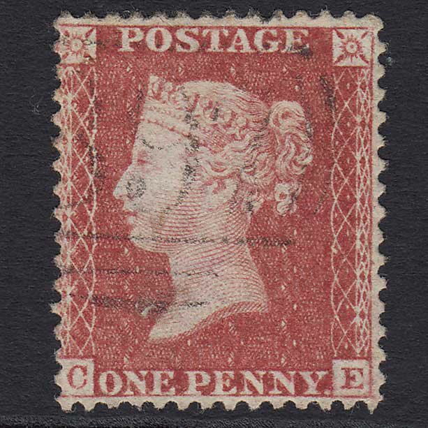 GB QV 1857 1d Rose-red (Plate 55) (SG40) 'CE' VFU Wisbech (897) C10