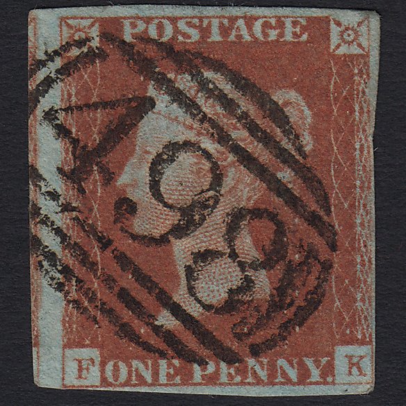 GB QV 1841 1d Red-brown (Plate 58) SG8-B1(1) FK FU Manchester 498 4 Margins