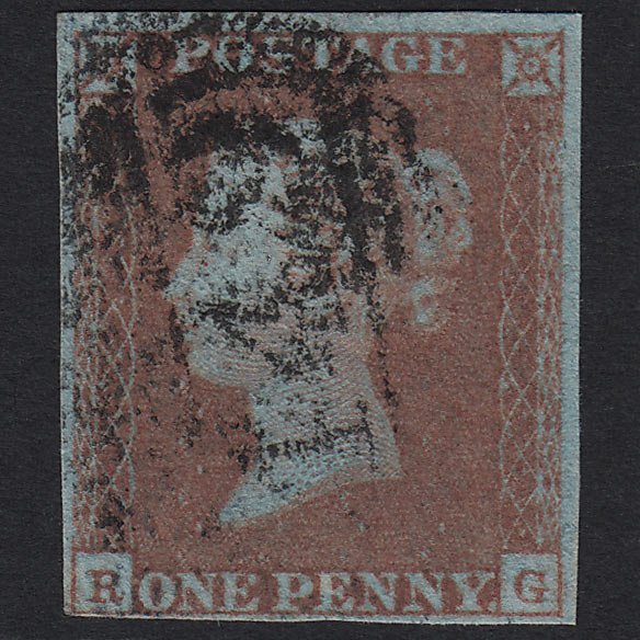 GB QV 1841 1d V Blued (Plate 102) SG8a-B1(2) RG GU Leicester 449 nr 4M