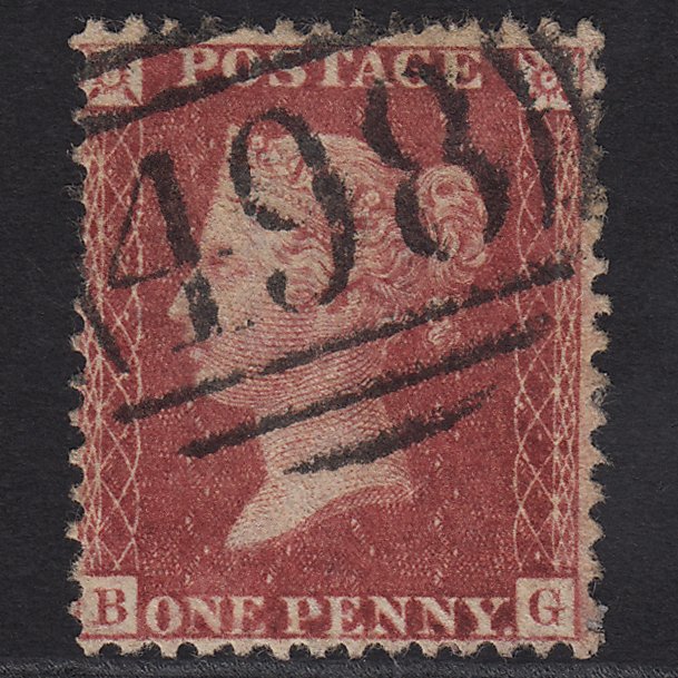 GB QV 1857 1d Deep Rose-red (Plate 27) SG41-C10(4) BG FU Manchester 498