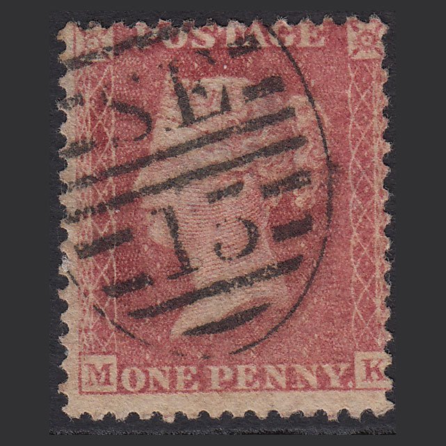 GB QV 1857 1d Rose-red (Plate 36) SG40-C10(1) MK FU London D&S Cancel