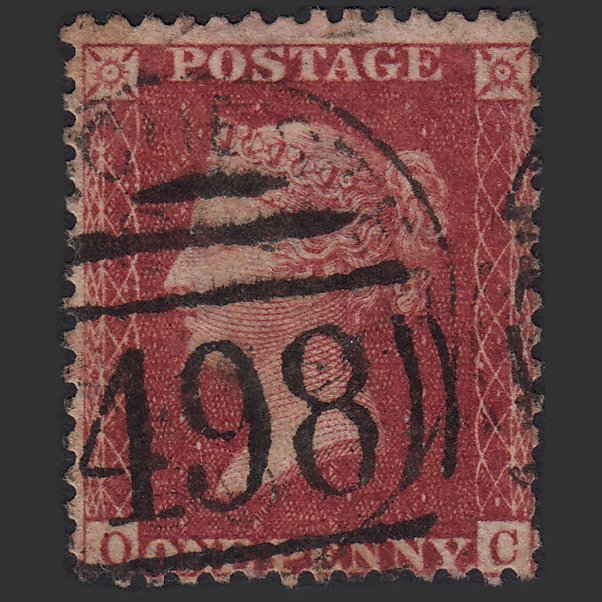 GB QV 1857 1d Deep Rose-red (Plate 43) SG41-C10(4) OC GU Manchester 498