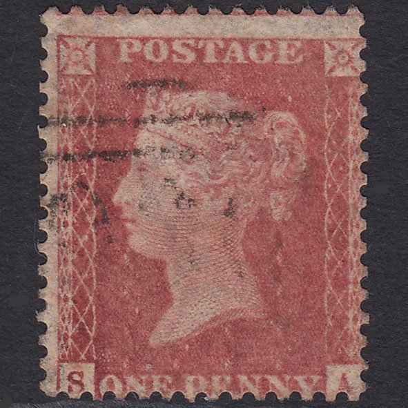 GB QV 1857 1d Rose-red SG40-C10(1) SA FU Light Cancel Misperf