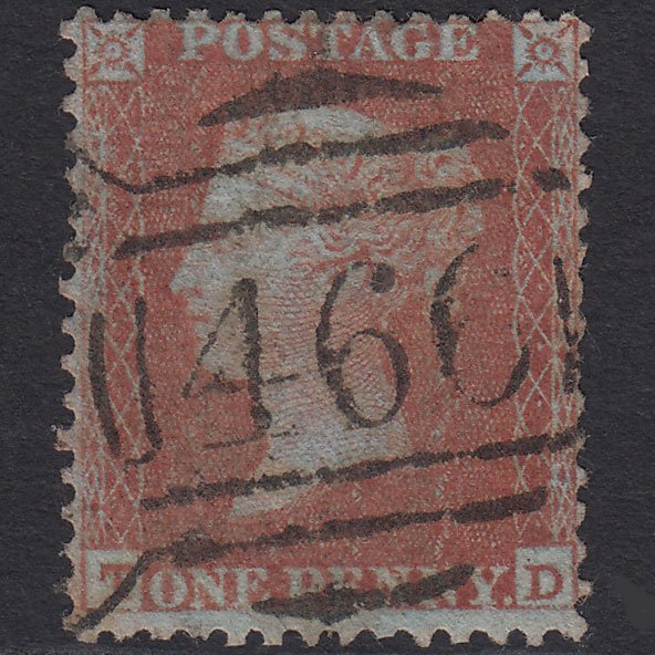 GB QV 1855 1d Red-brown (Plate 2) SG24-C3(1) TD FU Liverpool 466 Spoon