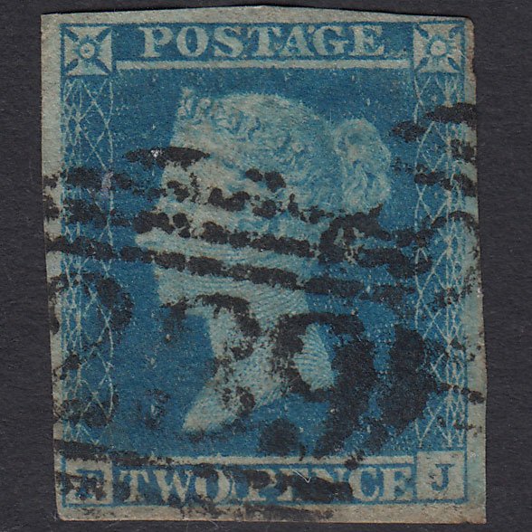 GB QV 1841 2d Blue (Plate 4) SG14-E1(2) FJ GU 4 Margins Dawlish 239