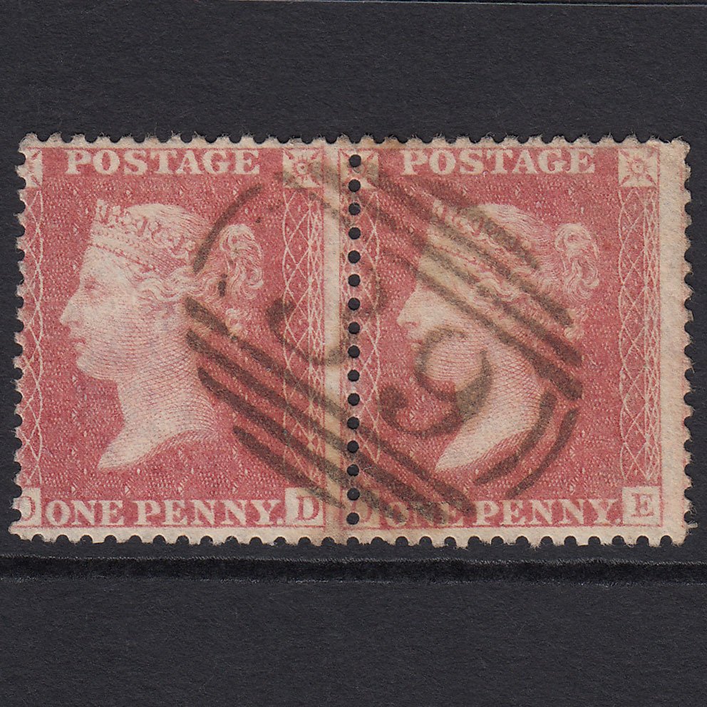 GB QV 1857 1d Pale Rose Transitional (Plate 36) SGC9A(1) OD-OE VFU Pair Aylsham 39