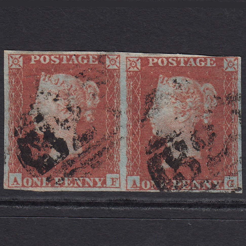 GB QV 1841 1d Red-brown (Plate 121) SG8-B1(1) AF-AG GU Pair 4 Margins