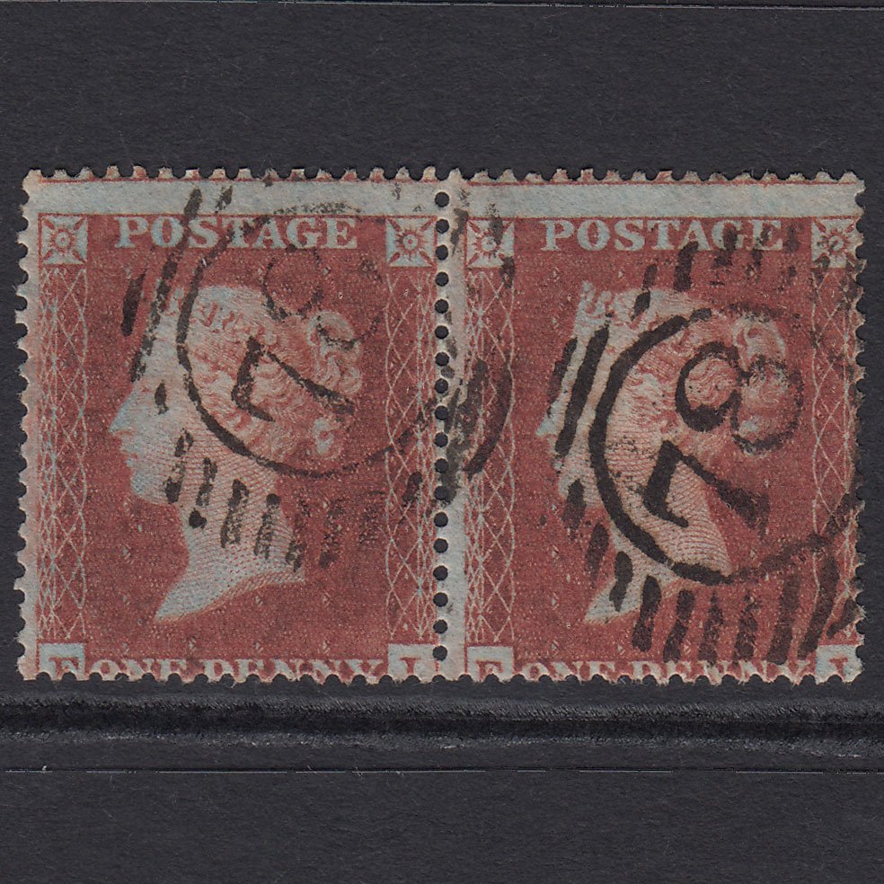 GB QV 1854 1d Plate R5 SG17-C1(1) EI-EJ FU Pair London D&S 78 Misperf