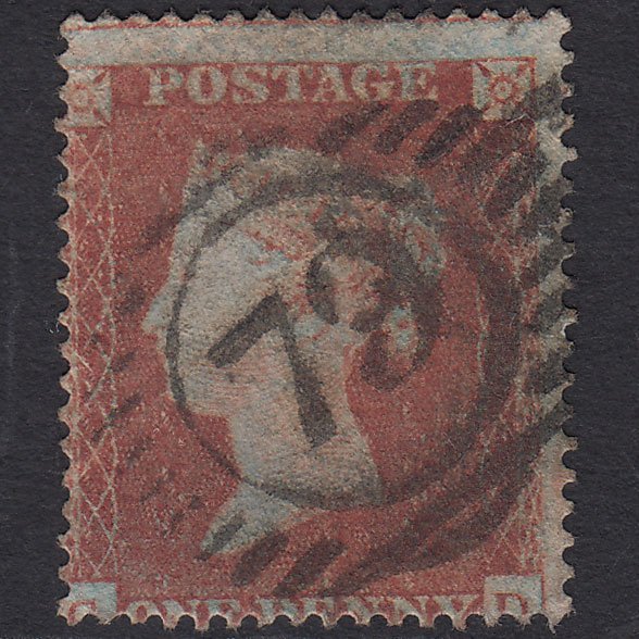 GB QV 1854 1d Red-brown SG17-C1(1) GU London D&S 79 Misperf