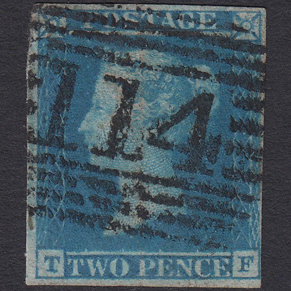 GB QV 1841 2d Blue (Plate 3) SG14-E1(2) TF FU 4 Margins Dundee 114