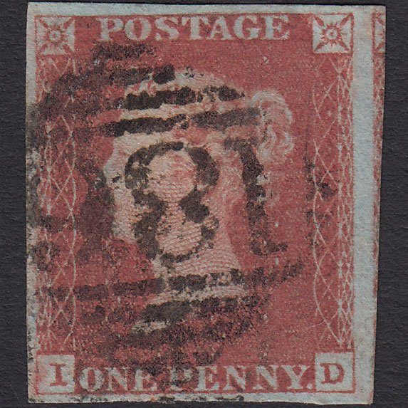 GB QV 1841 1d Red-brown (Plate 72) SG8-B1(1) ID FU 4 Margins Dublin 186