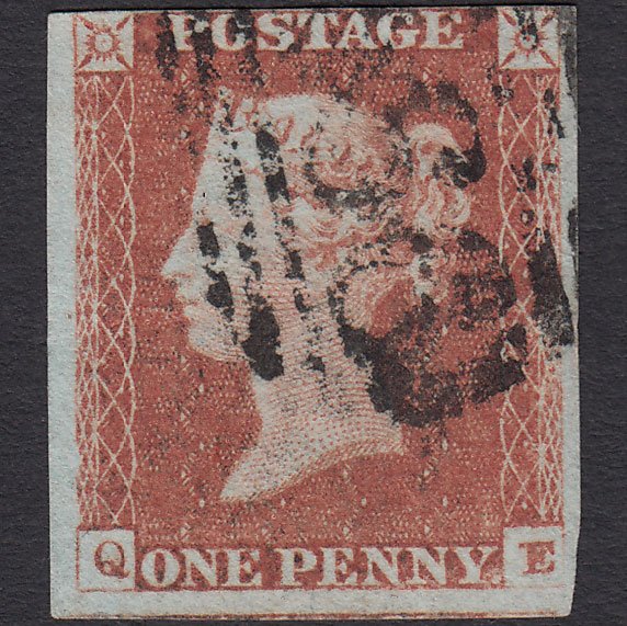 GB QV 1841 1d Red-brown (Plate 80) SG8-B1(1) QE GU nr 4 Margins