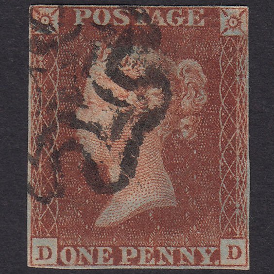 GB QV 1841 1d Red-Brown Penny Black Plate 9 SG7-A2 Guideline DD FU 4M MX