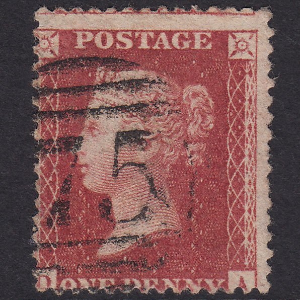 GB QV 1857 1d Rose-Red Plate 55 SG40-C10(1) DA GU Birmingham 75 Misperf