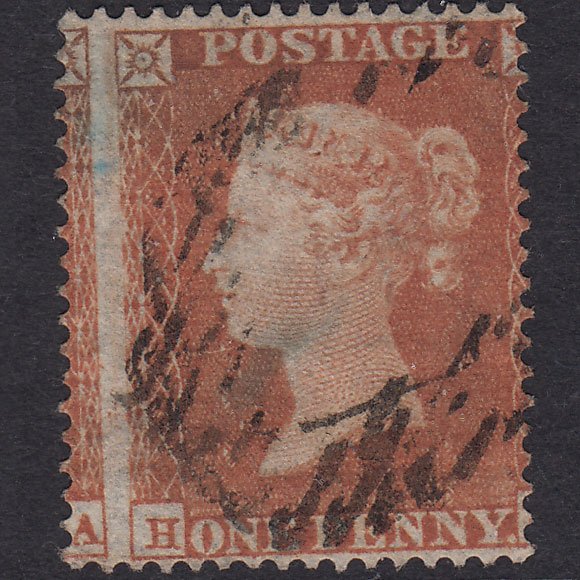 GB QV 1854 1d Yellow-Brown Plate 169 SG18-C1(2) HA GU London Huge Misperf