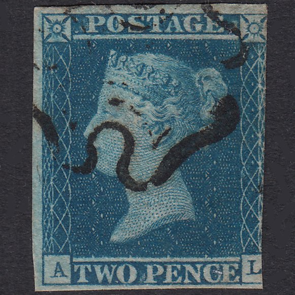 GB QV 1841 2d Blue Plate 3 SG14-E1(2) AL GU 3 Margins Maltese Cross