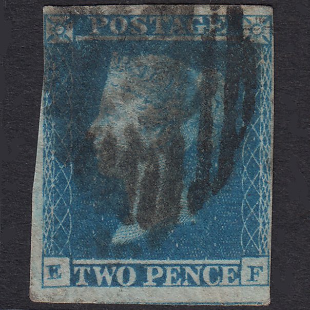 GB QV 1841 2d Blue Plate 4 SG14-E1(2) EF GU Nr 4 Margins London IS Cancel