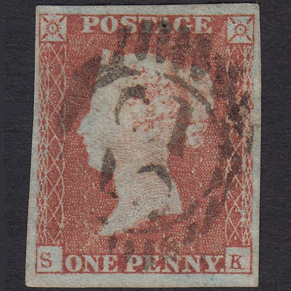 GB QV 1841 1d Red-Brown Plate 91 SG8-B1(1) SK FU 4 Margins London D&S 52