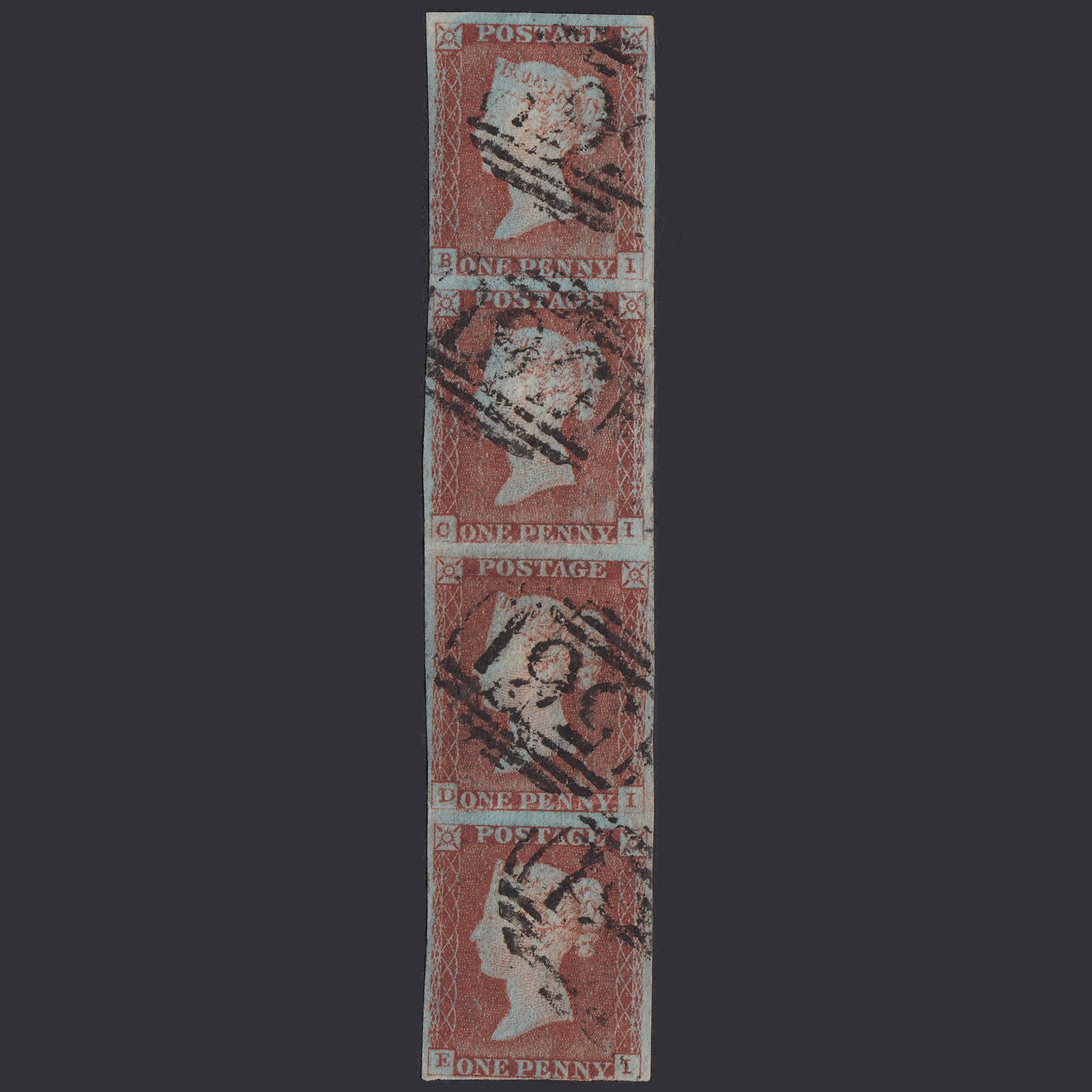 GB QV 1841 1d Pl 35 SG8-B1(1) BI-CI-DI-EI FU Strip Of 4 Nr 4M Newport 561