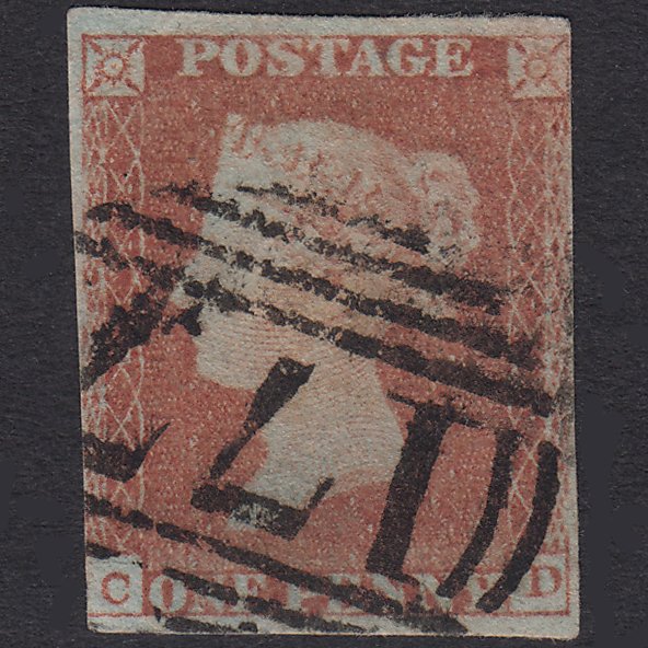 GB QV 1841 1d Red-Brown Plate 92 SG8-B1(1) CD GU 3 Margins Cheltenham 177