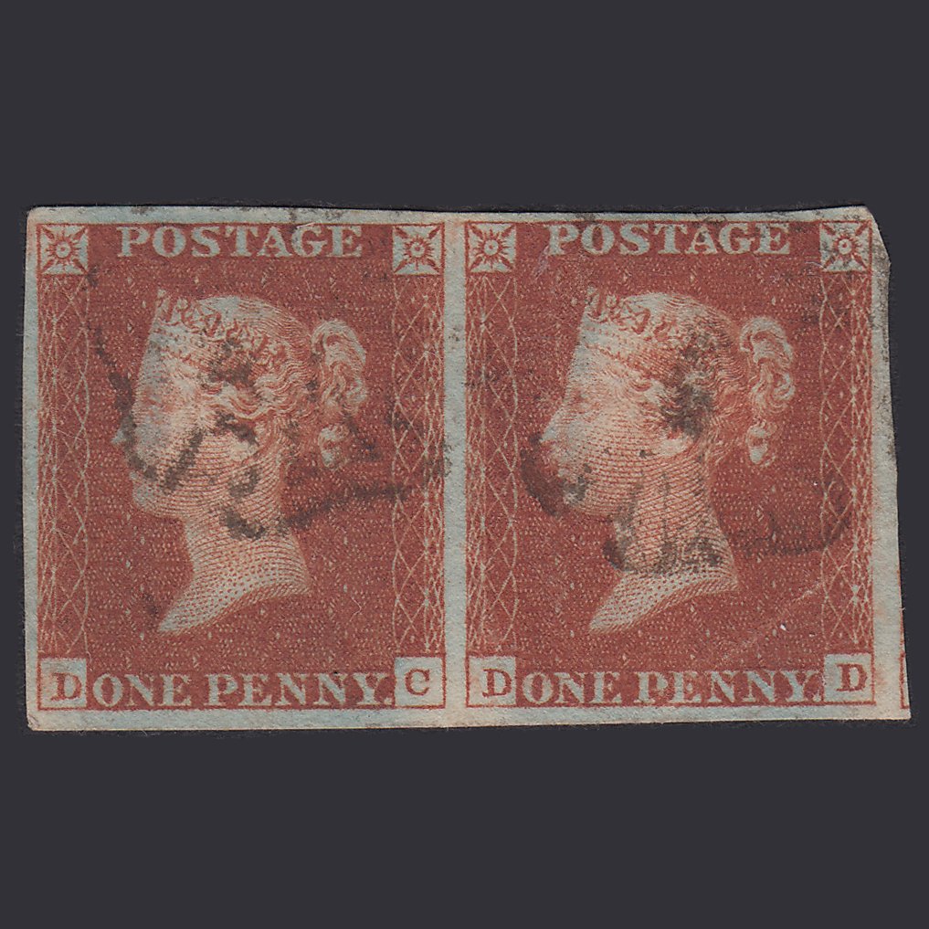 GB QV 1841 1d Red-Brown Plate 32 SG8-B1(1) DC-DD GU Pair 4M Maltese Cross