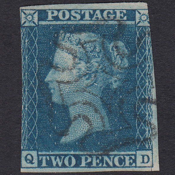 GB QV 1841 2d Blue Plate 3 SG14-E1(2) QD GU Maltese Cross Scissor Cut