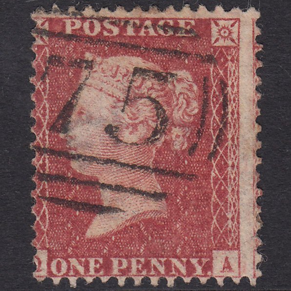 GB QV 1857 1d Rose-Red Plate 62 SG40-C10(1) QA FU Birmingham 75 Misperf
