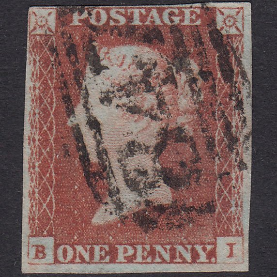GB QV 1841 1d Red-Brown Plate 80 SG8-B1(1) BI FU Nr 4M Warrington 847
