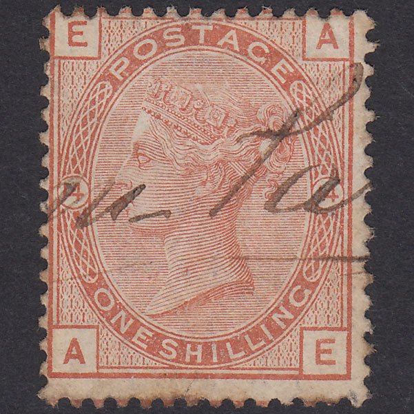 GB QV 1881 1/- Pl ate 14 SG163-J116 AE GU Light Manuscript Cancel
