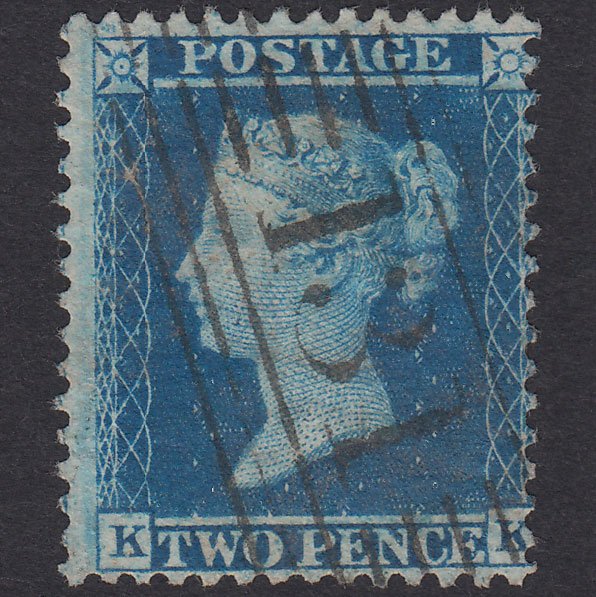 GB QV 1855 2d Blue Plate 5 SG34-F6(1) KK GU Edinburgh 131 Roller Cancel