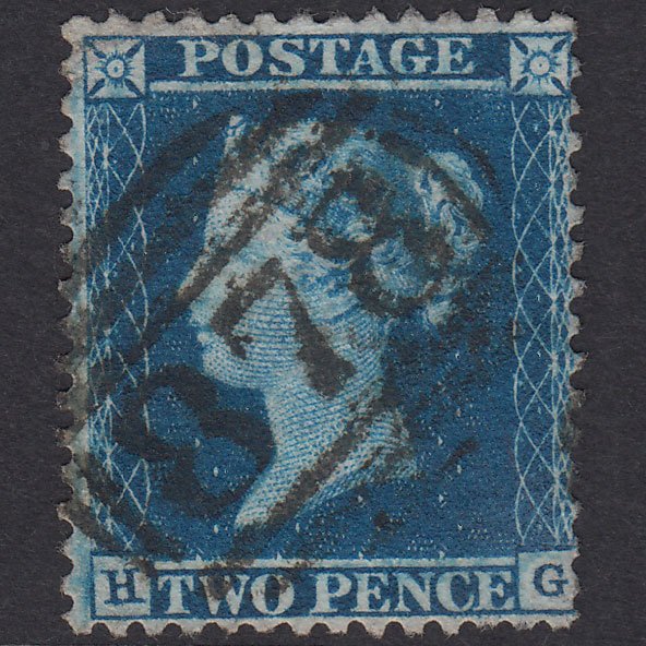 GB QV 1855 2d Blue Plate 5 SG34-F6(1) HG GU Wigan 878